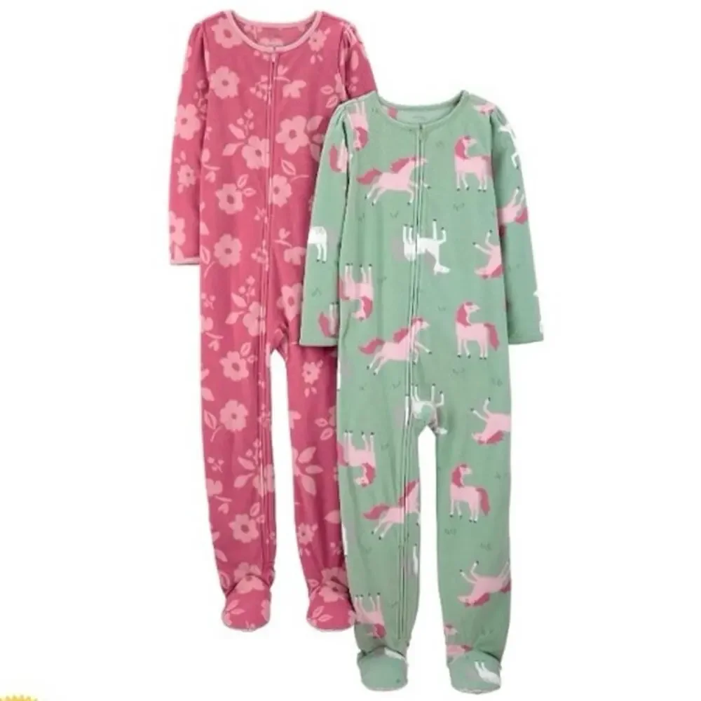 Simple Joys by Carter's Girls 2-Pack Loose-Fit Fleece Footed Pajamas Size 4